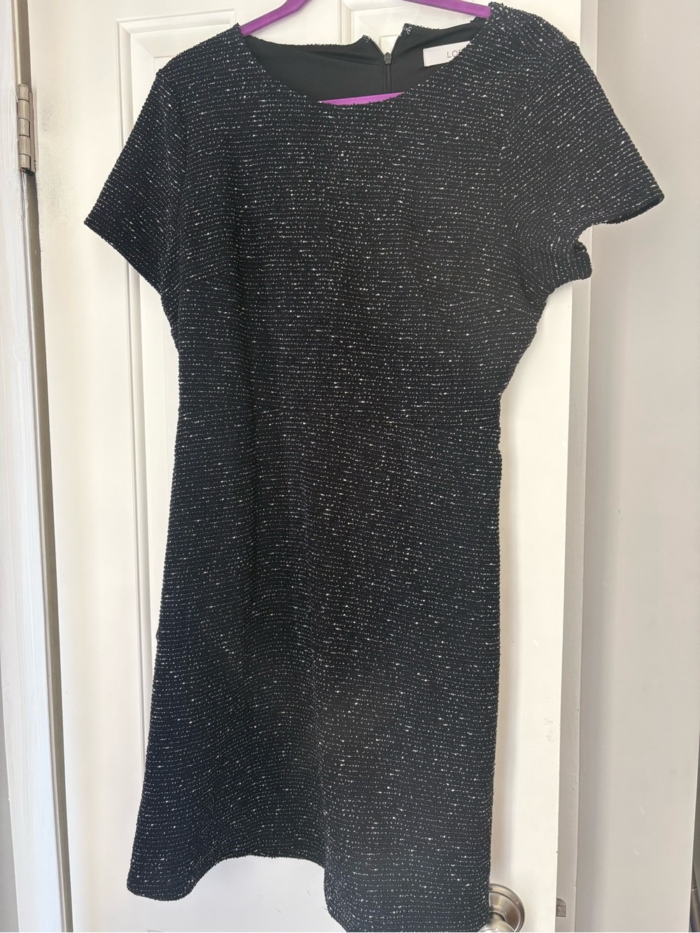 LOFT Black Sparkle Short-Sleeve Shift Dress